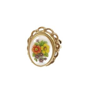 Vintage Floral Locket Adjustable Ring